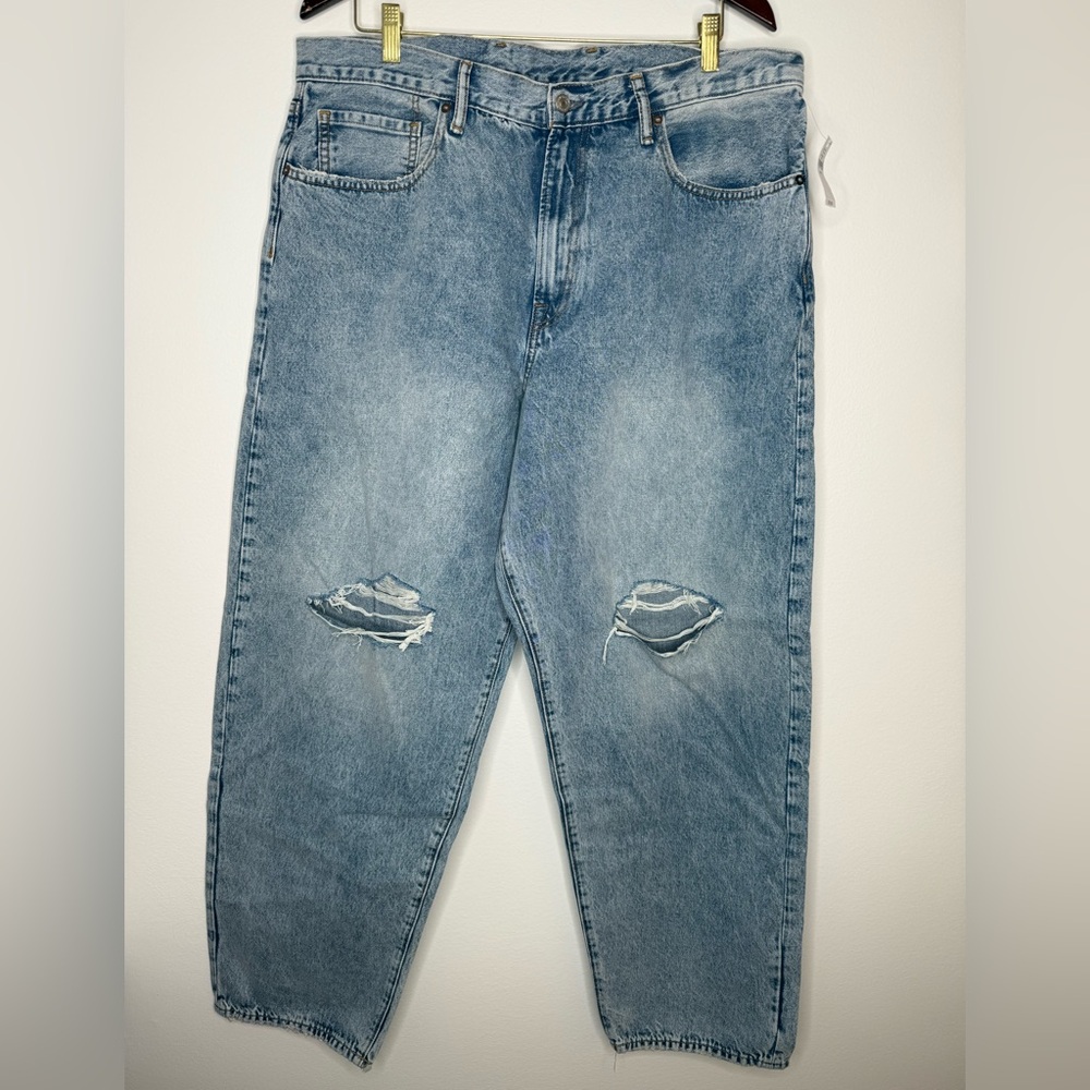 GAP Men's Baggy Fit Distressed Light Blue Jeans